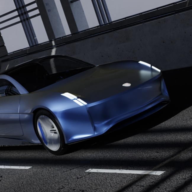 Computer design: a blue sportscar. 