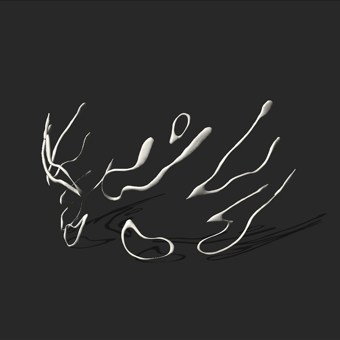 A digital design showing fluid silver 3d lines floating against a dark grey background; the lines cast a black shadow behind them.  