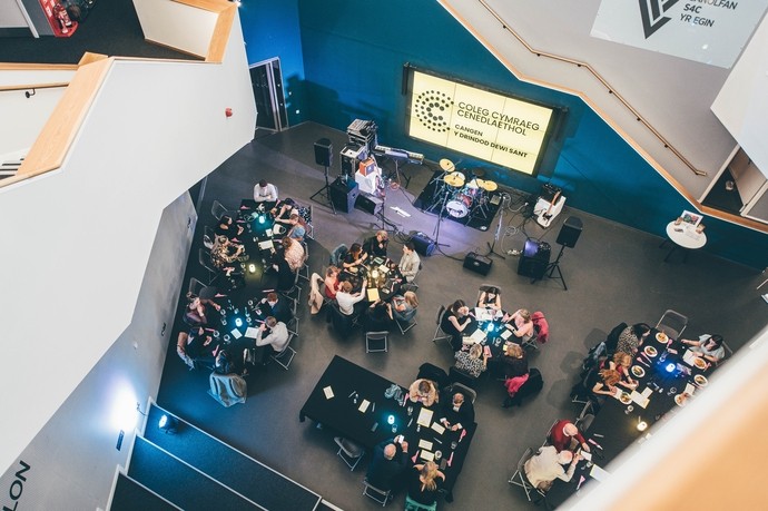 Arial shot of the dinner at Yr Egin