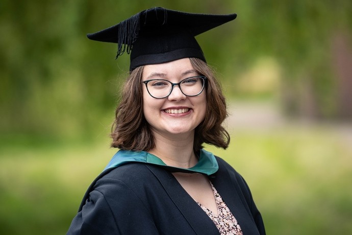 Rachael Bone in graduation gown in Lampeter