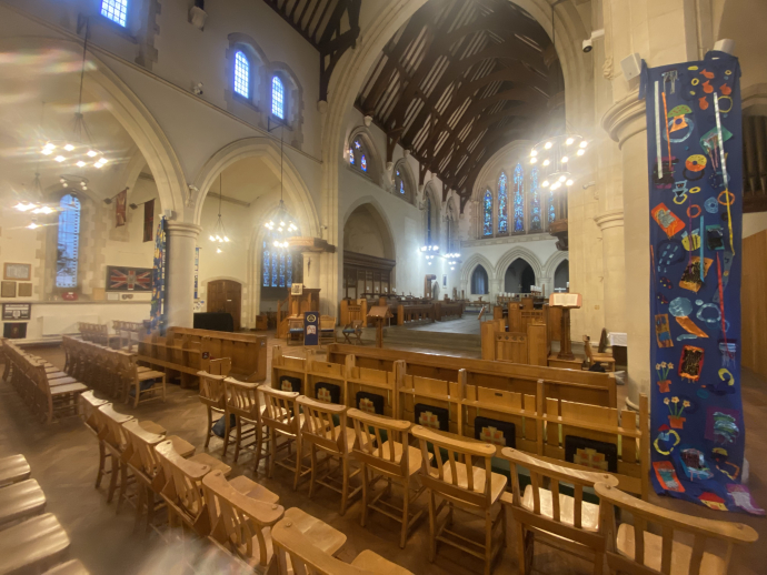 image of St Mary's Church with work shown on the pillar