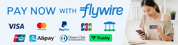 Pay now with flywire text and payment methods