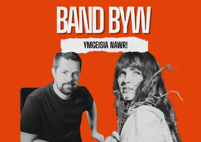 image of Band Byw poster with Mari Mathias and Steffan RHys Williams
