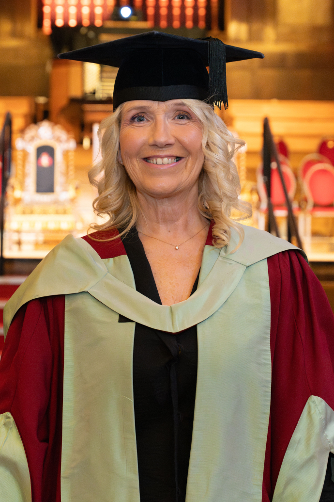 Image of  Tegwen in her cap and gown 