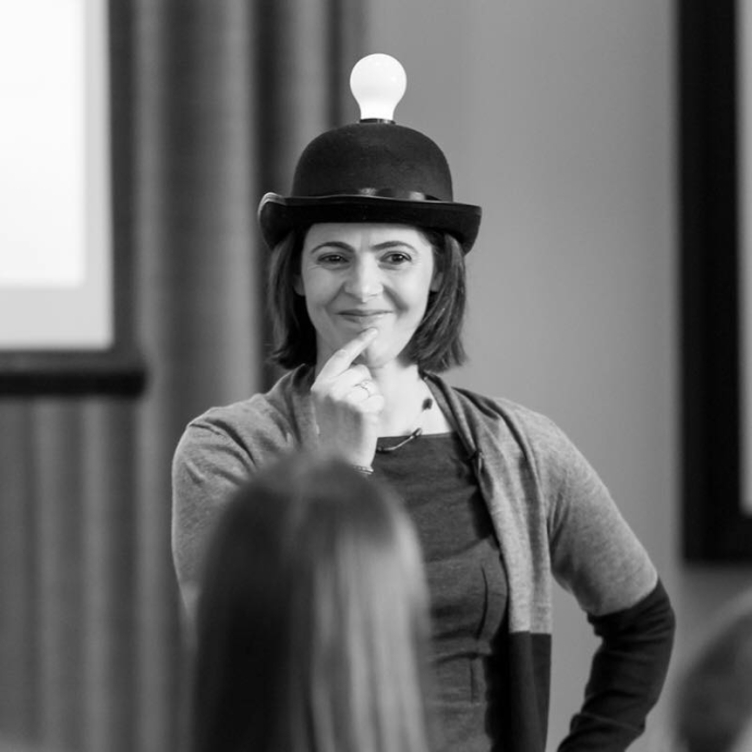 Rebecca Jones with light bulb on head