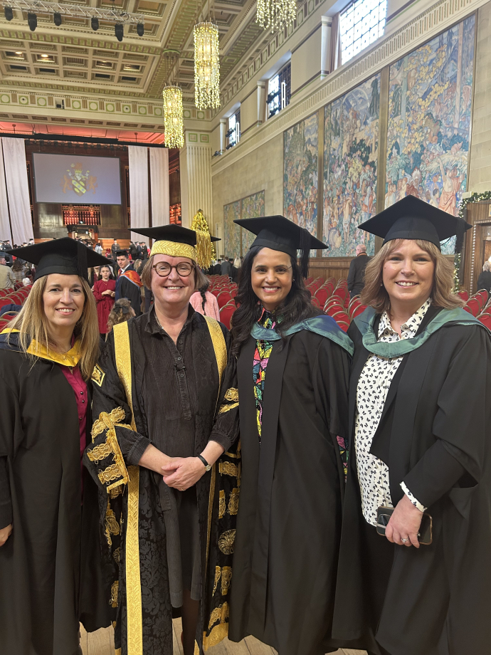 Yutara with the VC and course tutors Lowri Harris and Sarah Loxdale