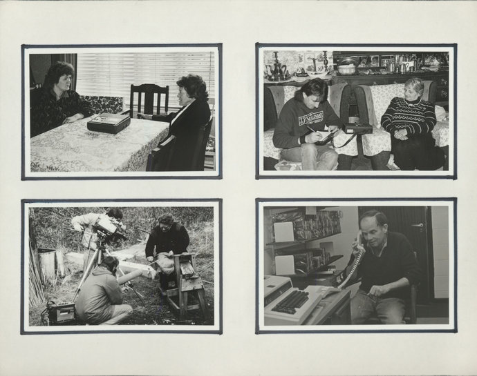 a collection of photographs from the archive showing the recording and interviewing process that happened a few years ago