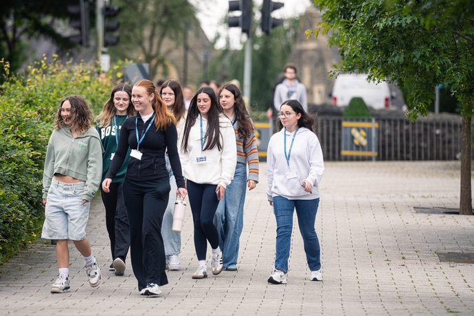 Students walking around Carmarthen Campus