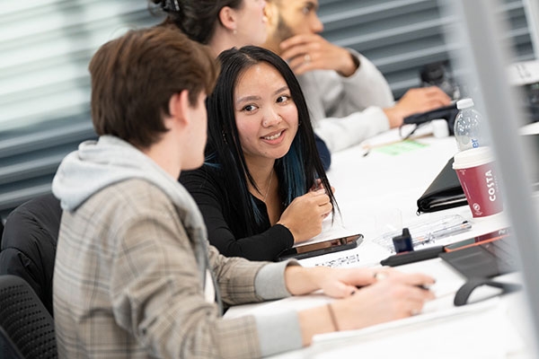Two students in a lecture