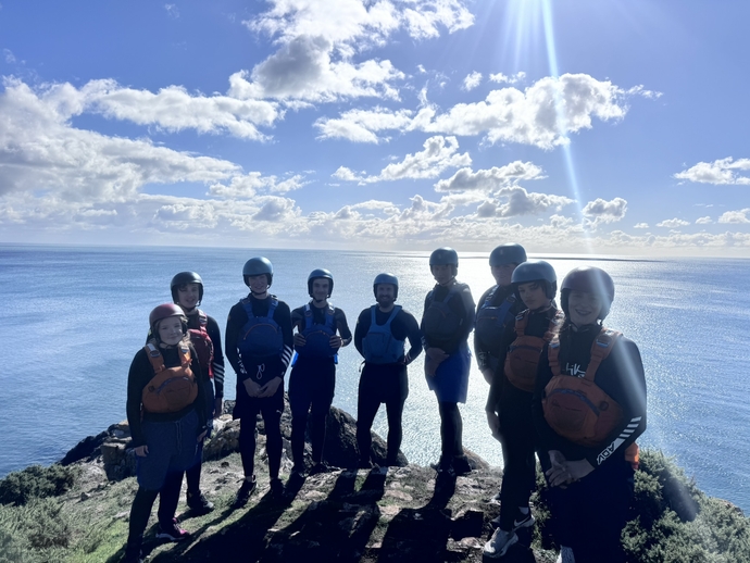 Bro Dinefwr pupils ready to coasteer by the sea