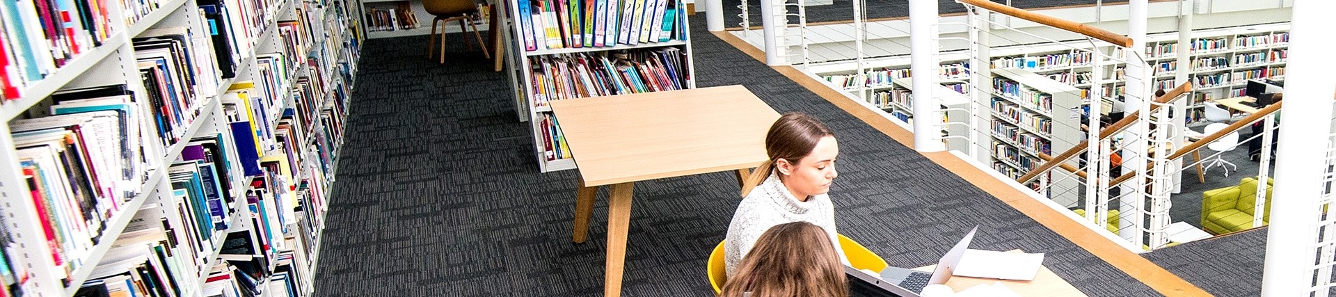 Students sitting in Carmarthen library.