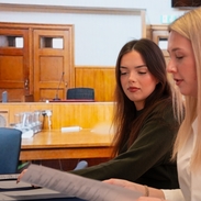 Swansea Law School students in immersive room courtroom