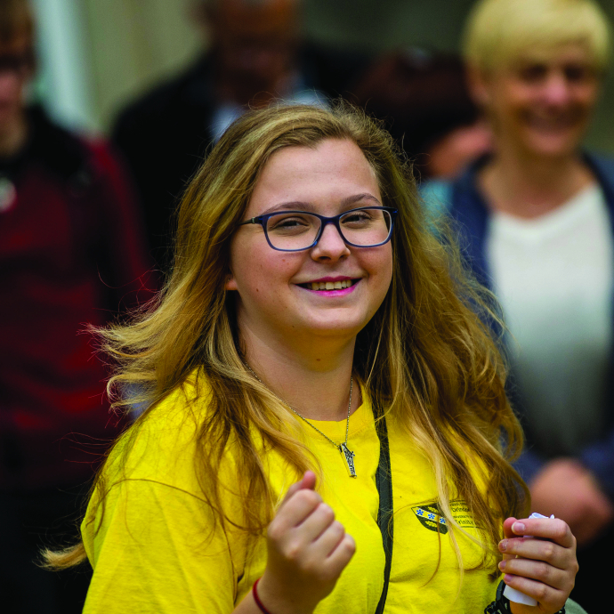 Student ambassador smiling at an open day