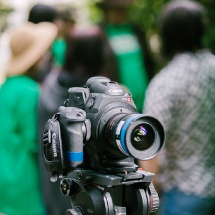a general shot of a camera in the foreground