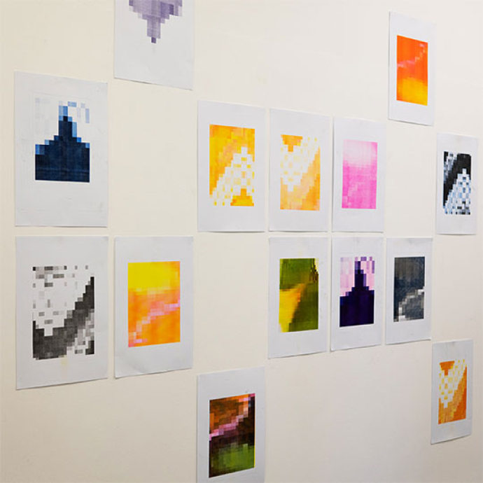 shapes in different colours on a white wall