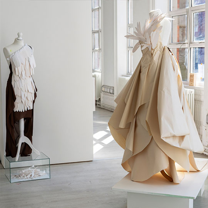 art and design of two fabric dresses