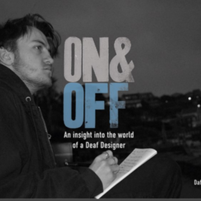 A mono image of a student holding a book, featured on a poster with text overlaid.