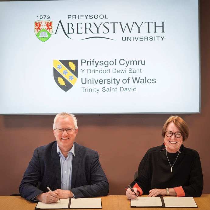 Professor Jon Timmis, VC of Aberystwyth University and Professor Elwen Evans, VC of UWTSD
